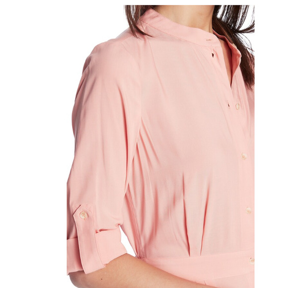 Peach Fuzz Midi SHIRT DRESS Size 12 Medium Faux Silk Button Fr Court & Rowe NEW - Picture 3 of 14